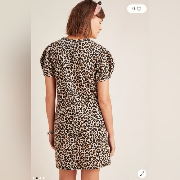 Anthropologie Velvet Size S Jolene Leopard Puff-Sleeved Mini Dress NEW! - Picture 2 of 7